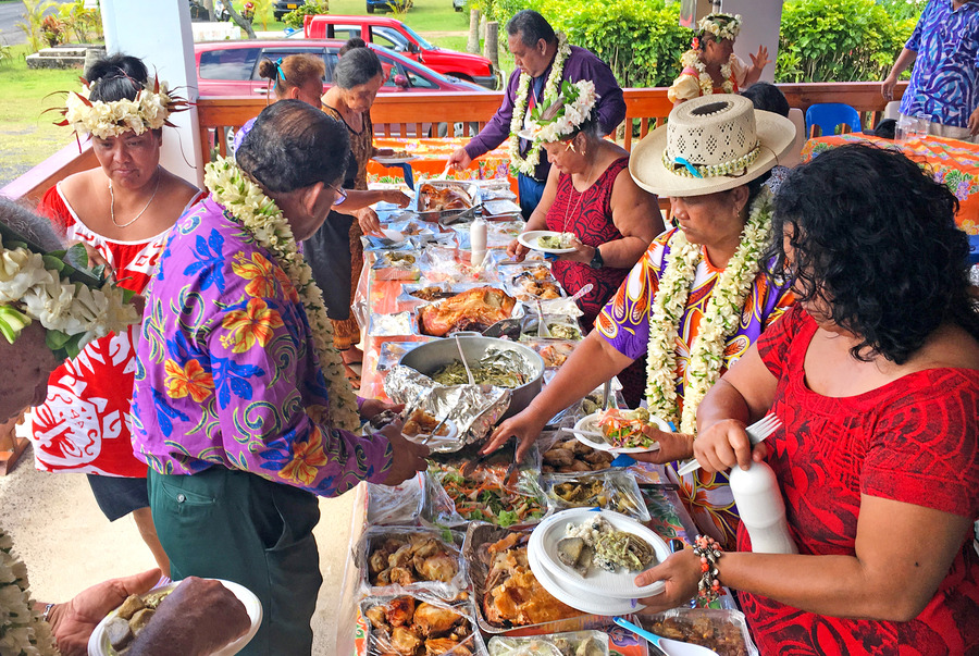 group of people serving